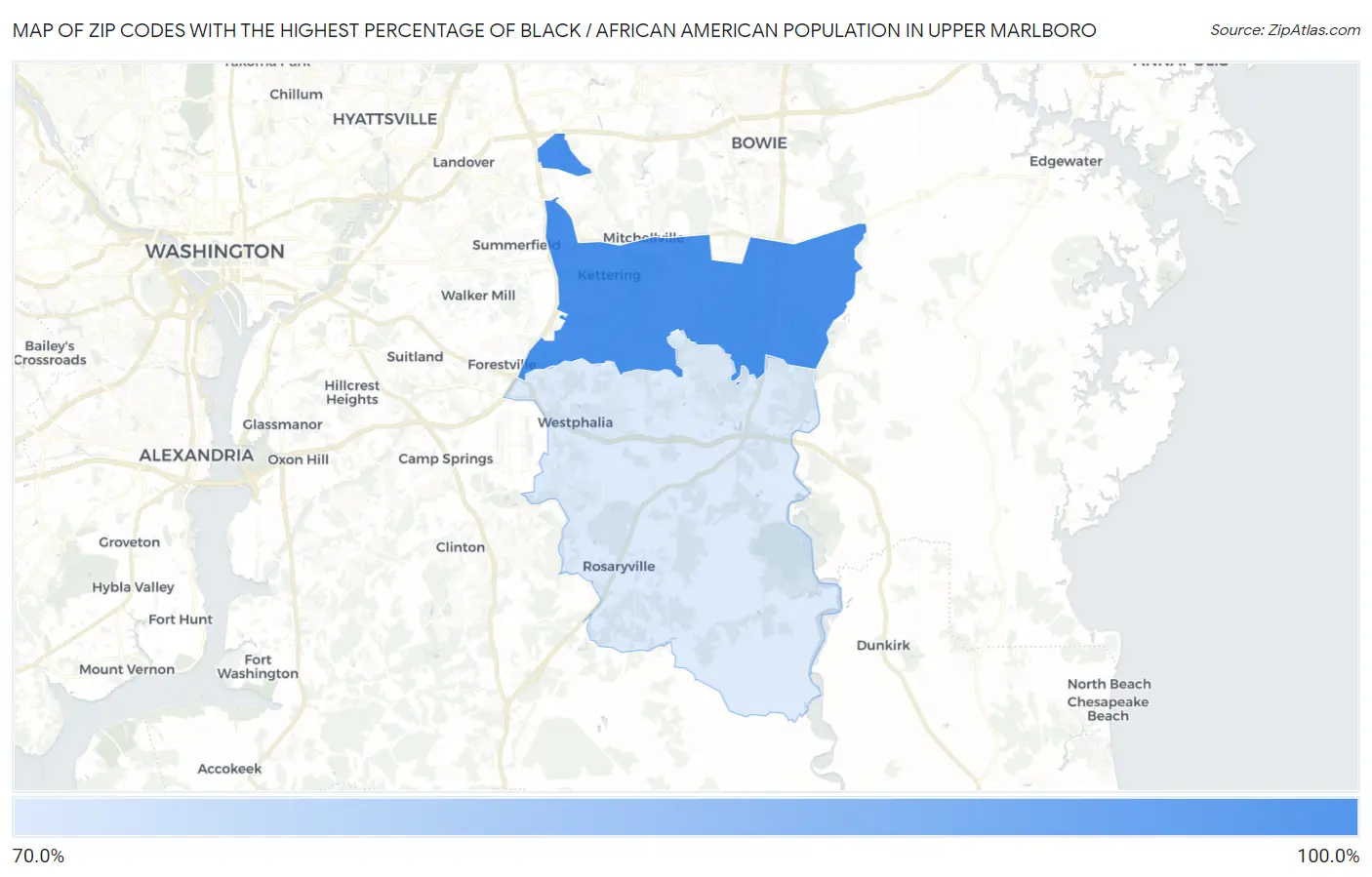 Zip Codes with the Highest Percentage of Black / African American Population in Upper Marlboro Map