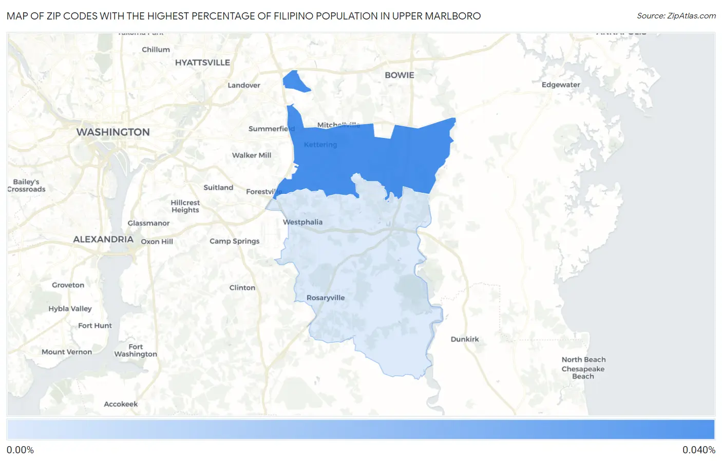 Zip Codes with the Highest Percentage of Filipino Population in Upper Marlboro Map