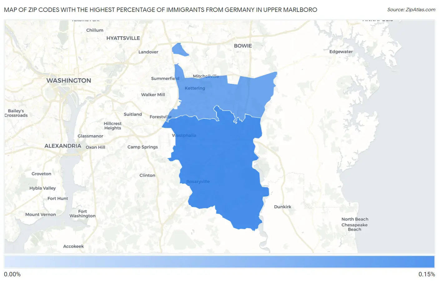 Zip Codes with the Highest Percentage of Immigrants from Germany in Upper Marlboro Map