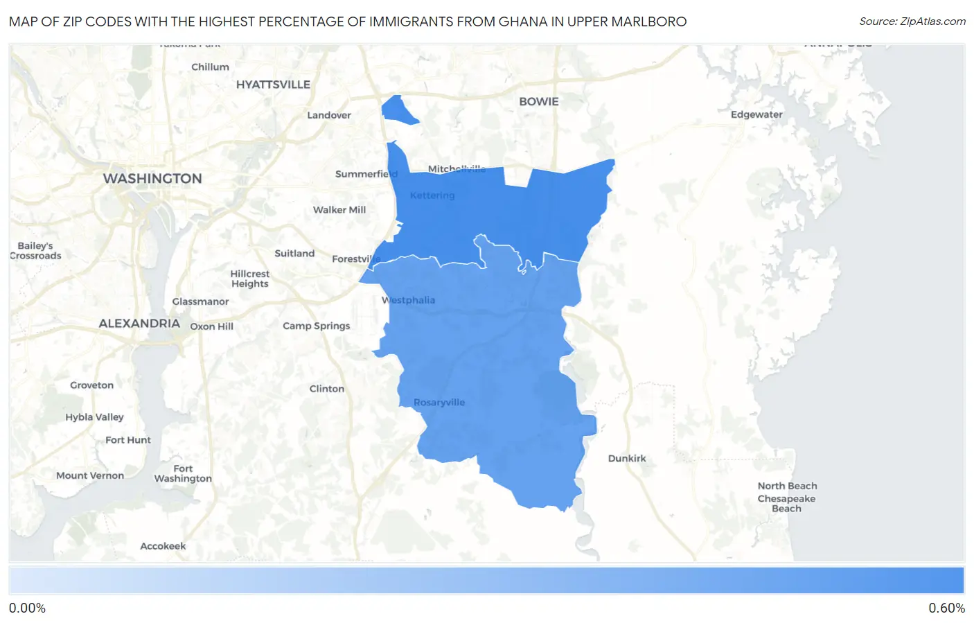 Zip Codes with the Highest Percentage of Immigrants from Ghana in Upper Marlboro Map