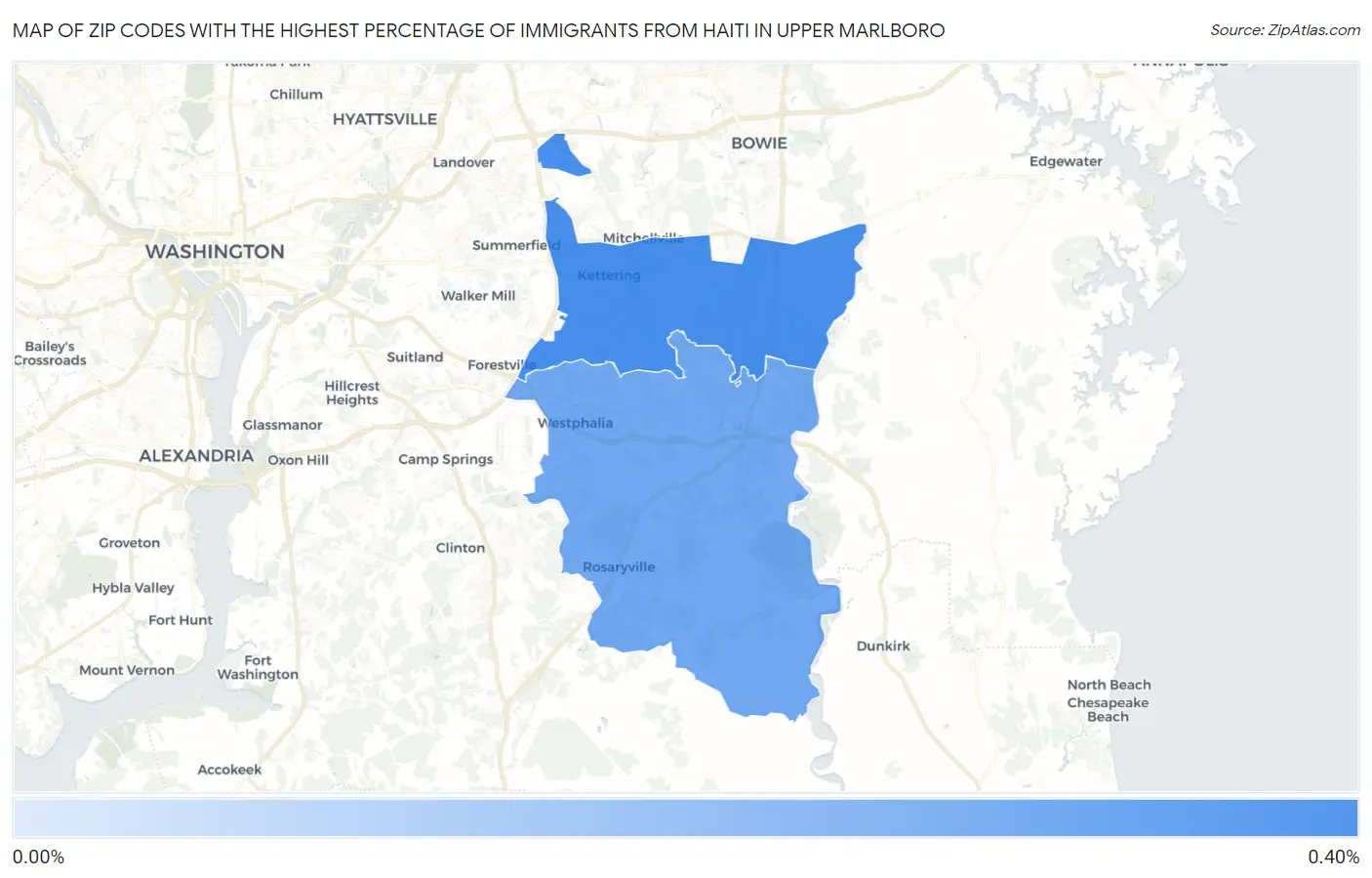 Zip Codes with the Highest Percentage of Immigrants from Haiti in Upper Marlboro Map
