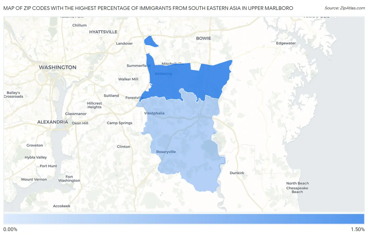 Zip Codes with the Highest Percentage of Immigrants from South Eastern Asia in Upper Marlboro Map