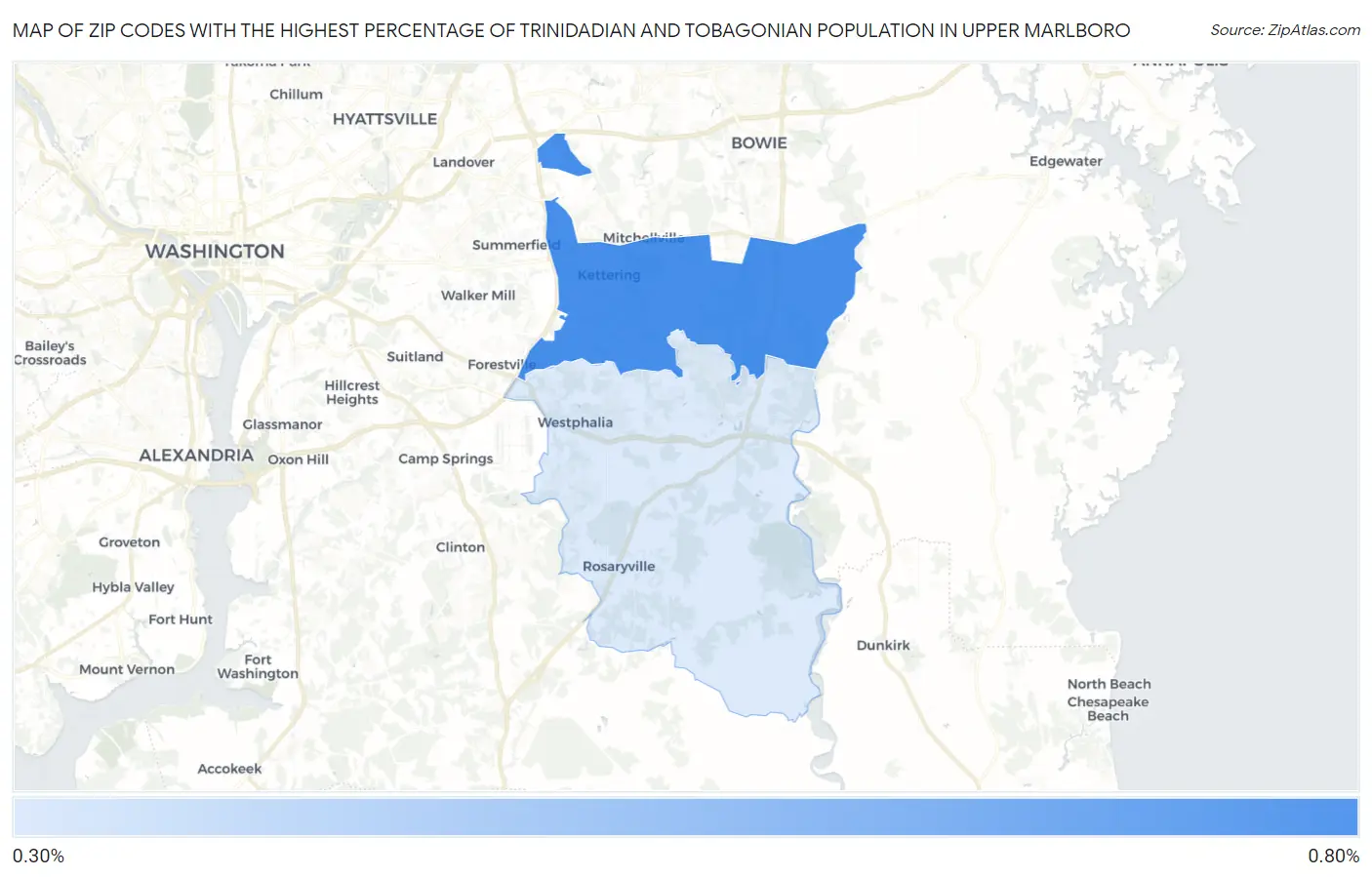 Zip Codes with the Highest Percentage of Trinidadian and Tobagonian Population in Upper Marlboro Map