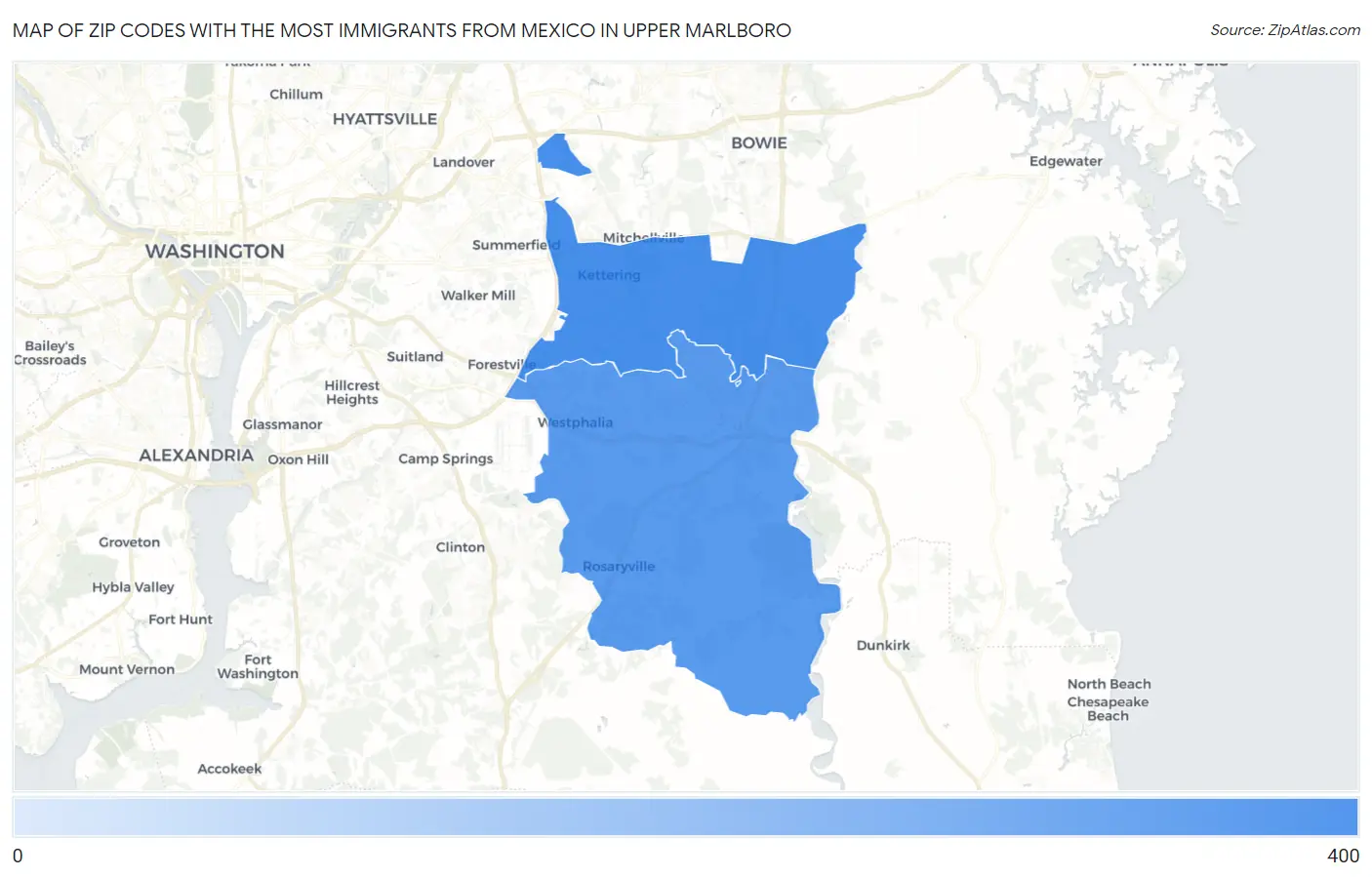 Zip Codes with the Most Immigrants from Mexico in Upper Marlboro Map