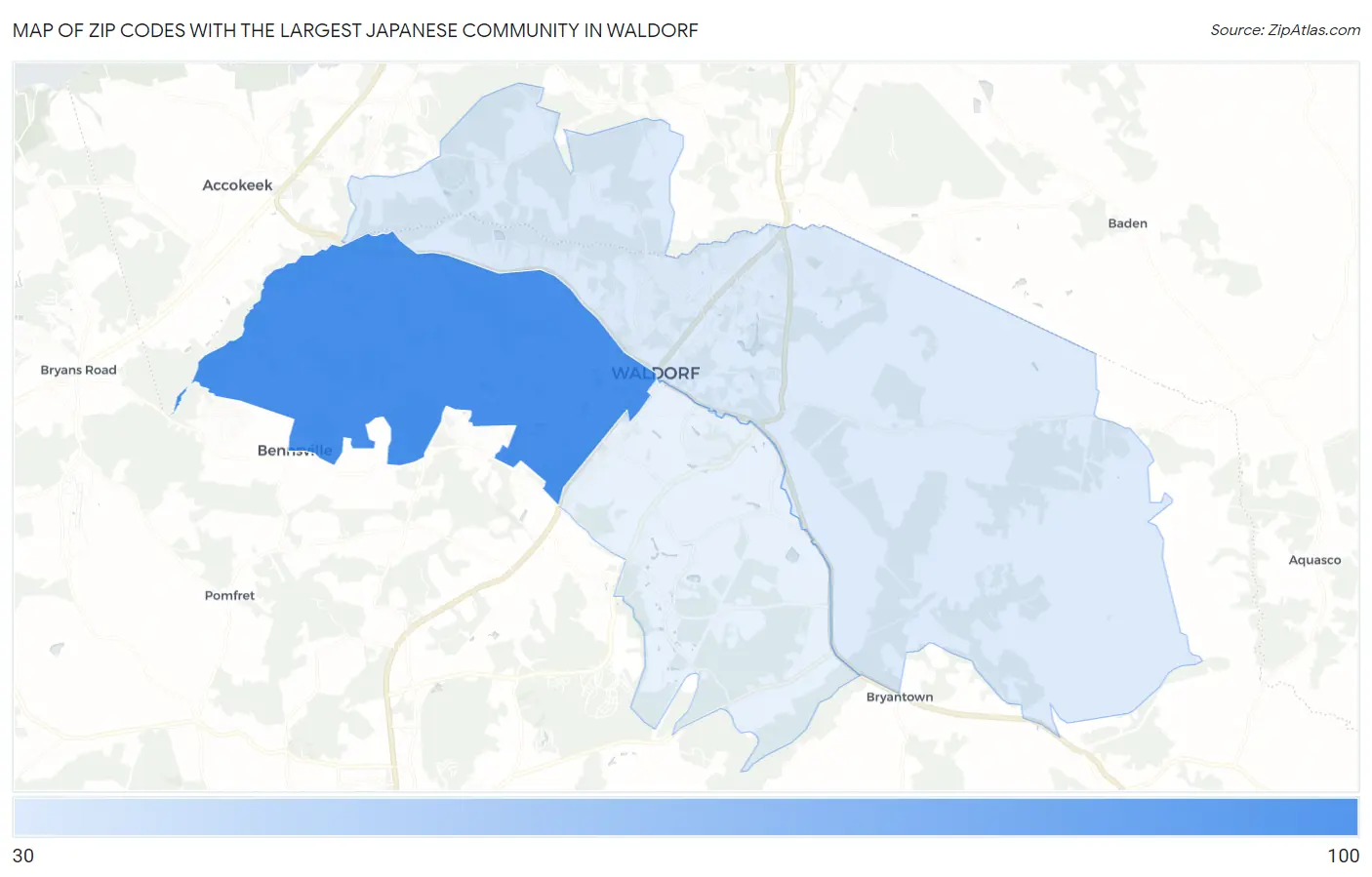 Zip Codes with the Largest Japanese Community in Waldorf Map