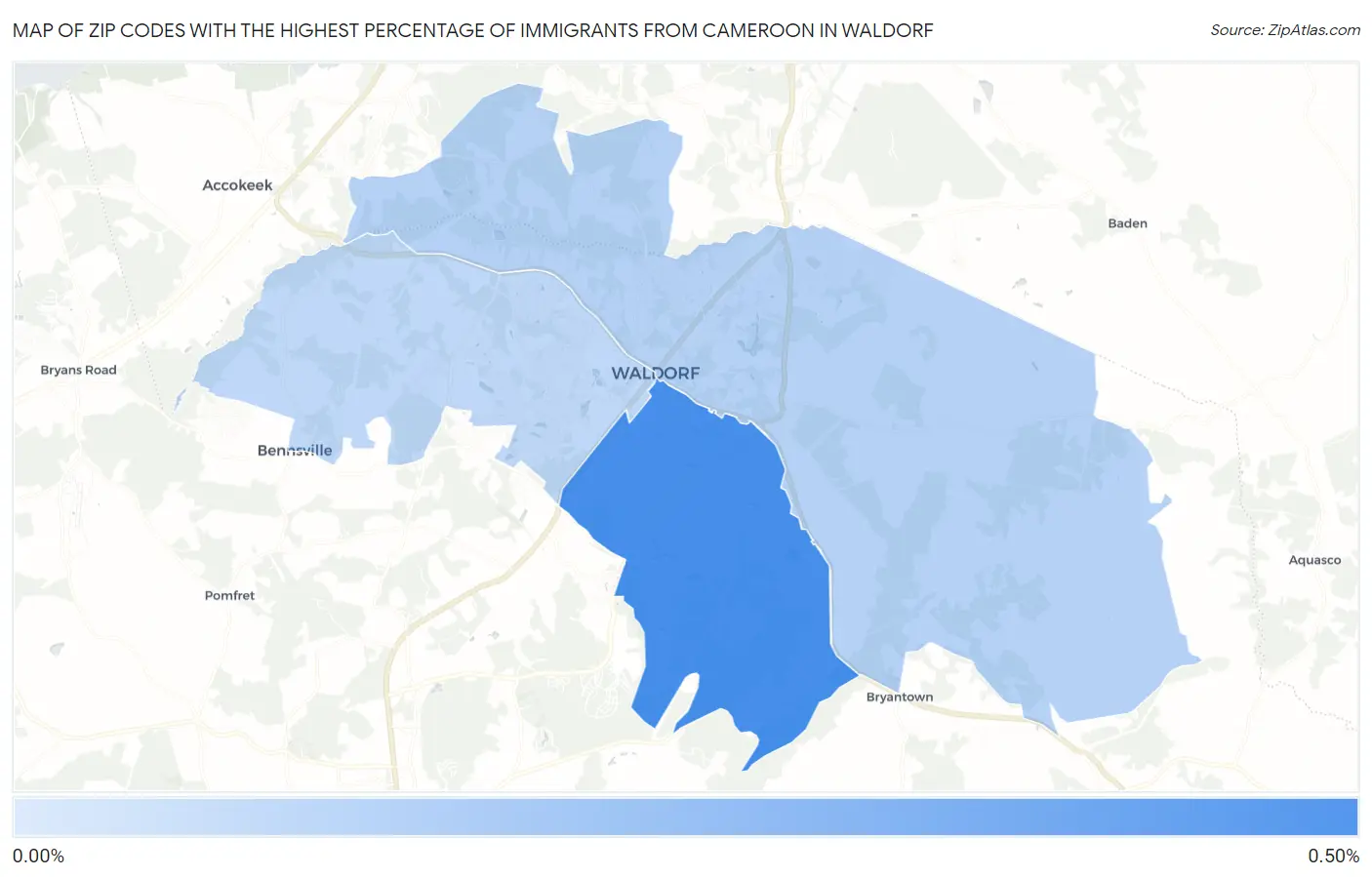 Zip Codes with the Highest Percentage of Immigrants from Cameroon in Waldorf Map