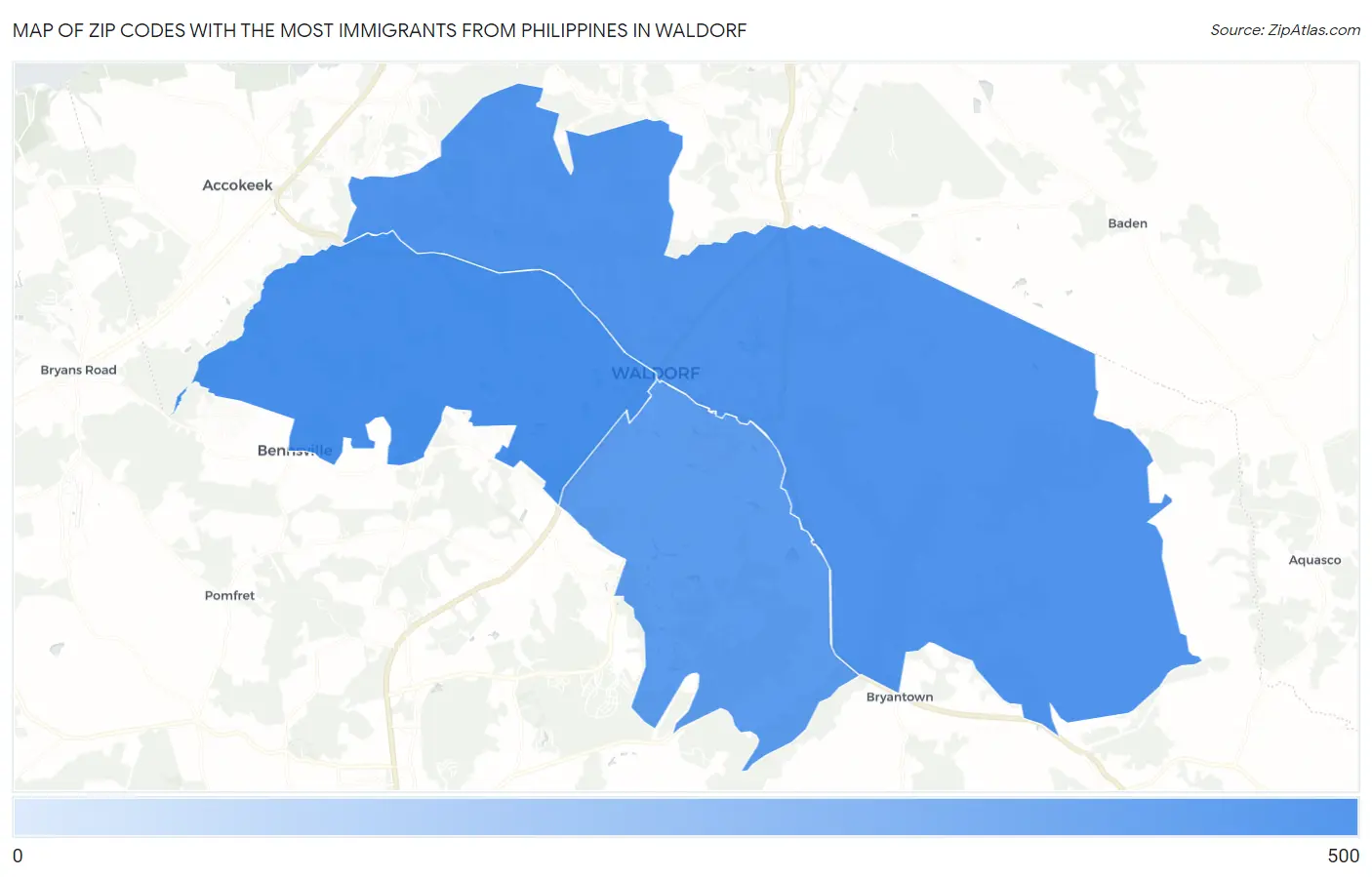 Zip Codes with the Most Immigrants from Philippines in Waldorf Map