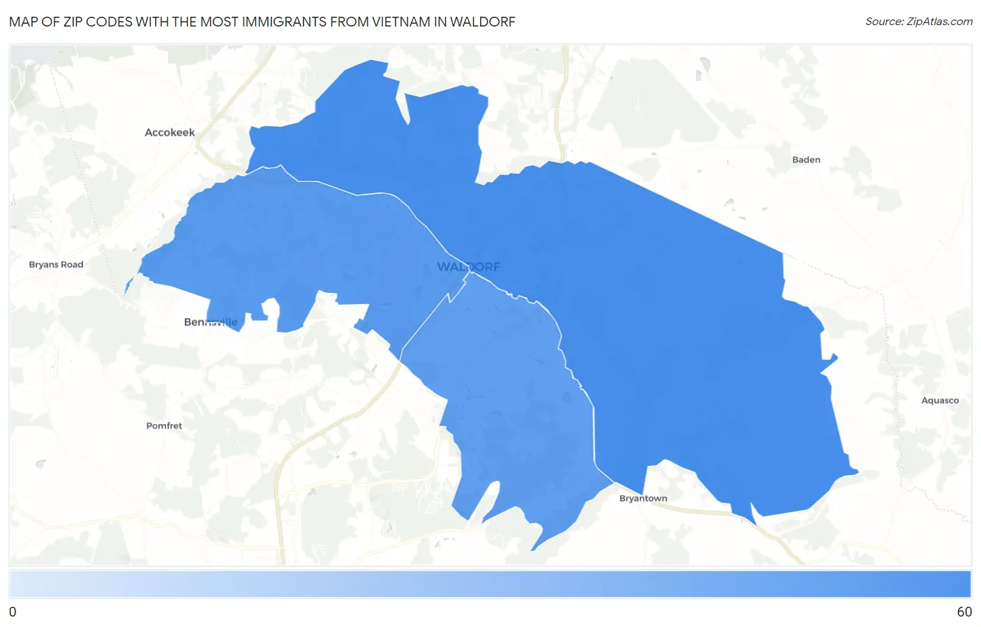 Zip Codes with the Most Immigrants from Vietnam in Waldorf Map