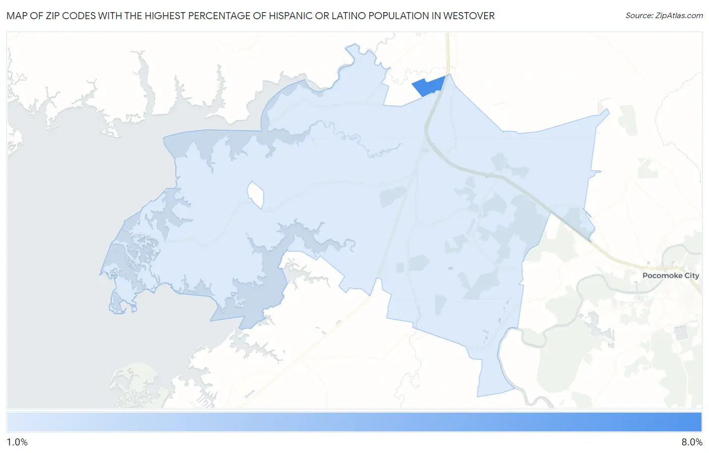 Zip Codes with the Highest Percentage of Hispanic or Latino Population in Westover Map