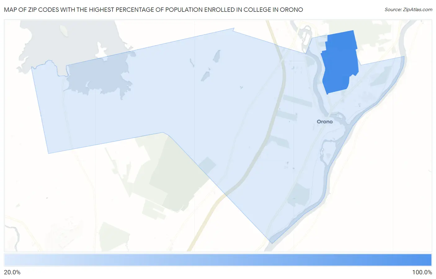 Zip Codes with the Highest Percentage of Population Enrolled in College in Orono Map