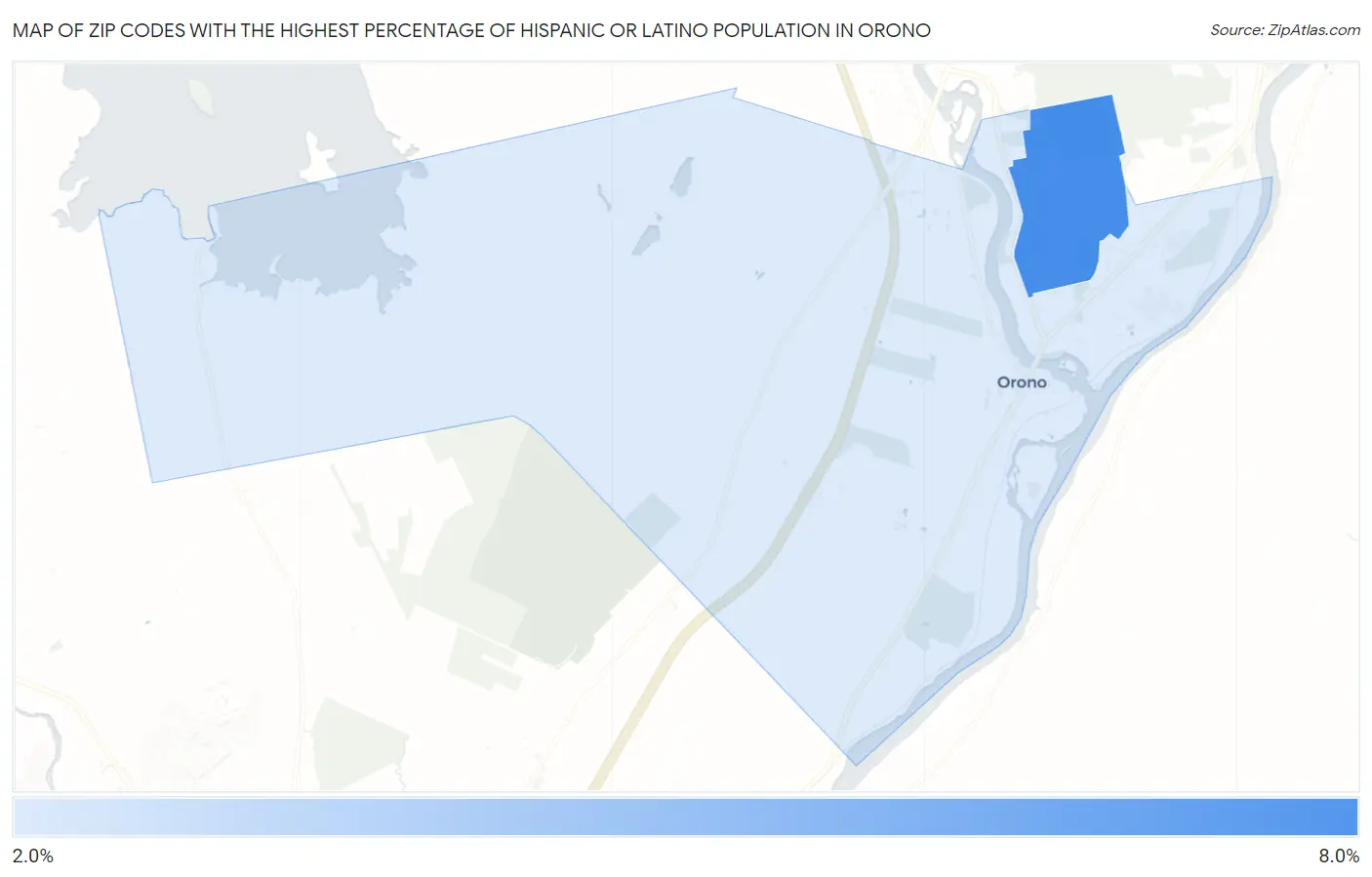 Zip Codes with the Highest Percentage of Hispanic or Latino Population in Orono Map