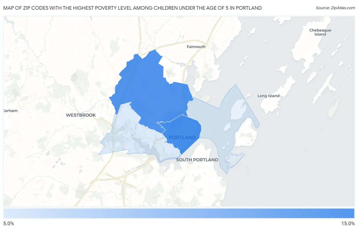 Zip Codes with the Highest Poverty Level Among Children Under the Age of 5 in Portland Map