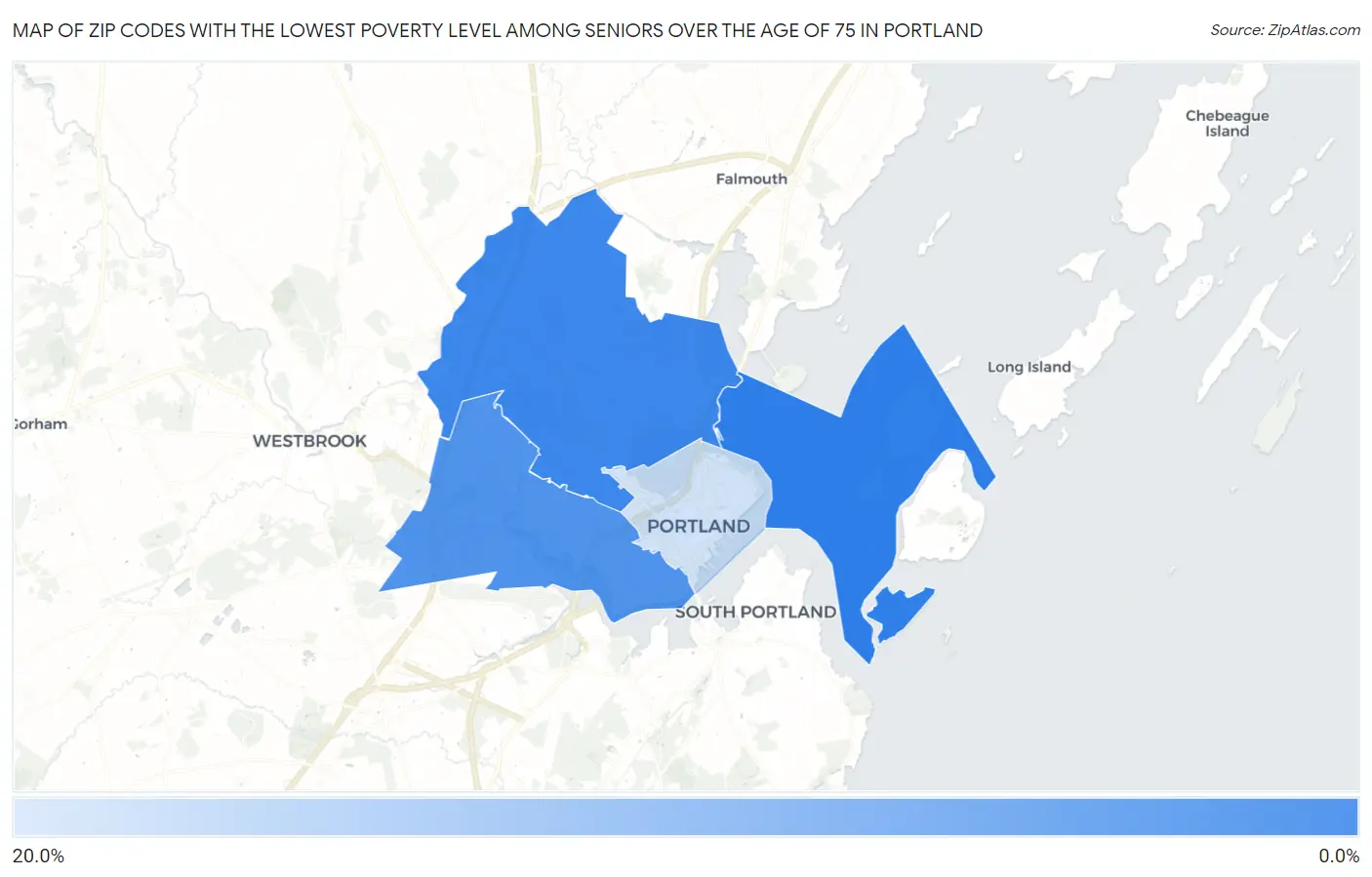 Zip Codes with the Lowest Poverty Level Among Seniors Over the Age of 75 in Portland Map