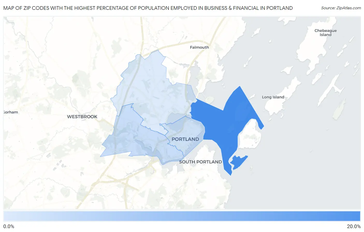 Zip Codes with the Highest Percentage of Population Employed in Business & Financial in Portland Map