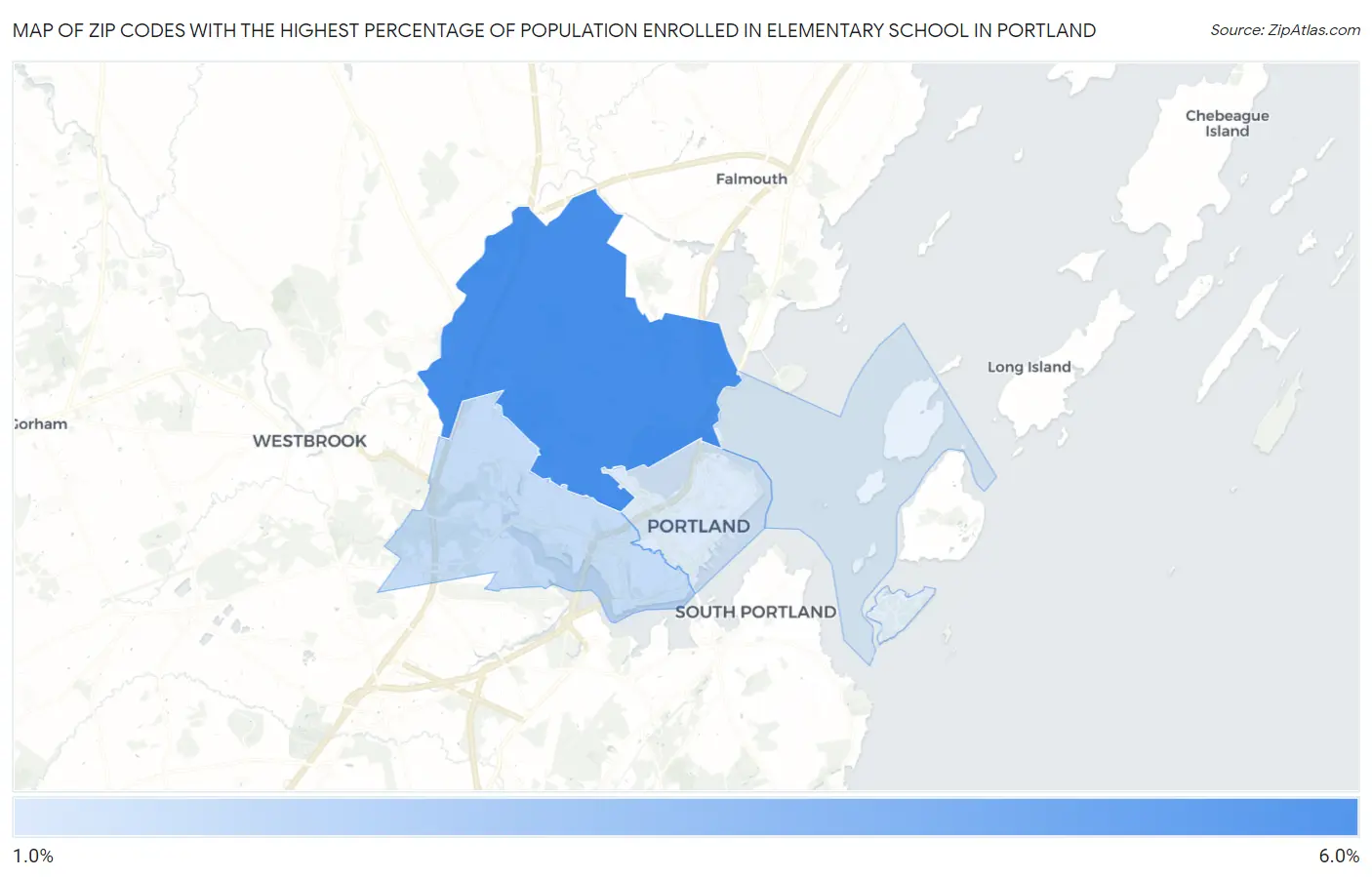 Zip Codes with the Highest Percentage of Population Enrolled in Elementary School in Portland Map