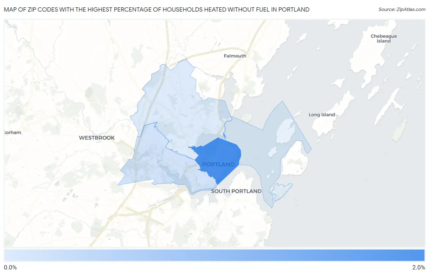 Zip Codes with the Highest Percentage of Households Heated without Fuel in Portland Map