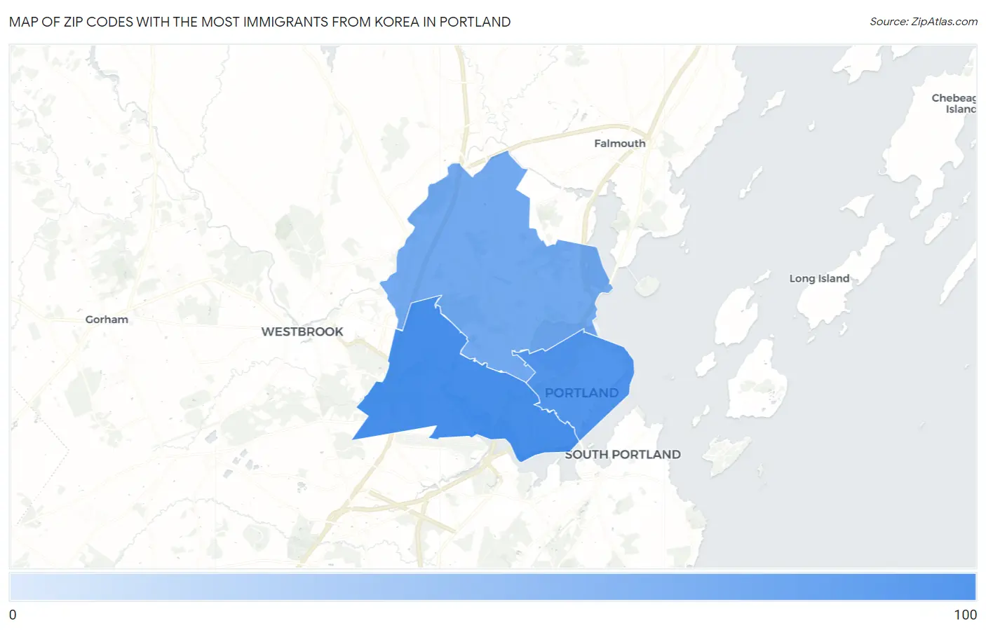 Zip Codes with the Most Immigrants from Korea in Portland Map