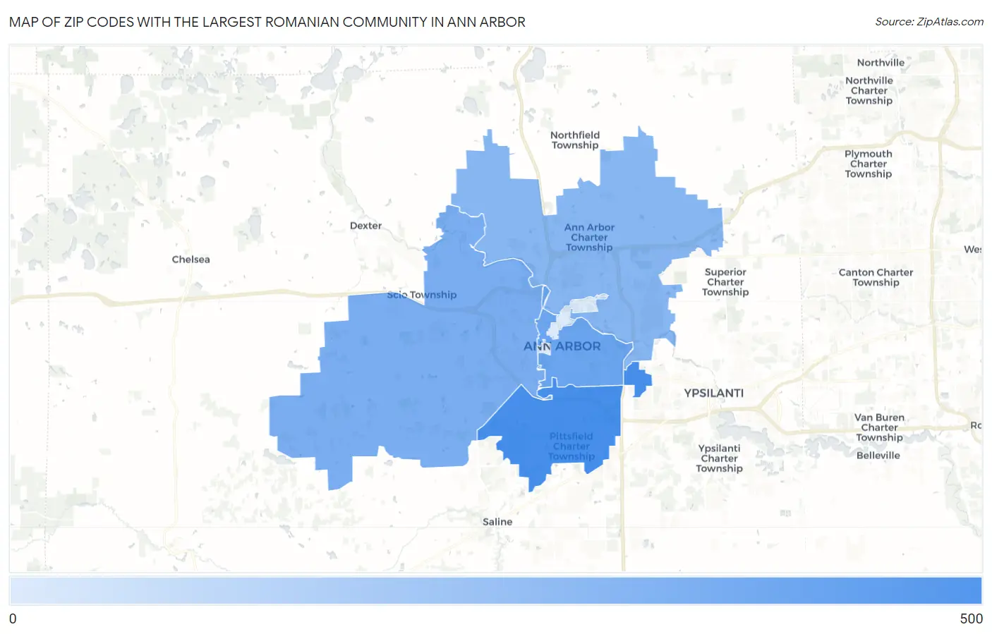Zip Codes with the Largest Romanian Community in Ann Arbor Map