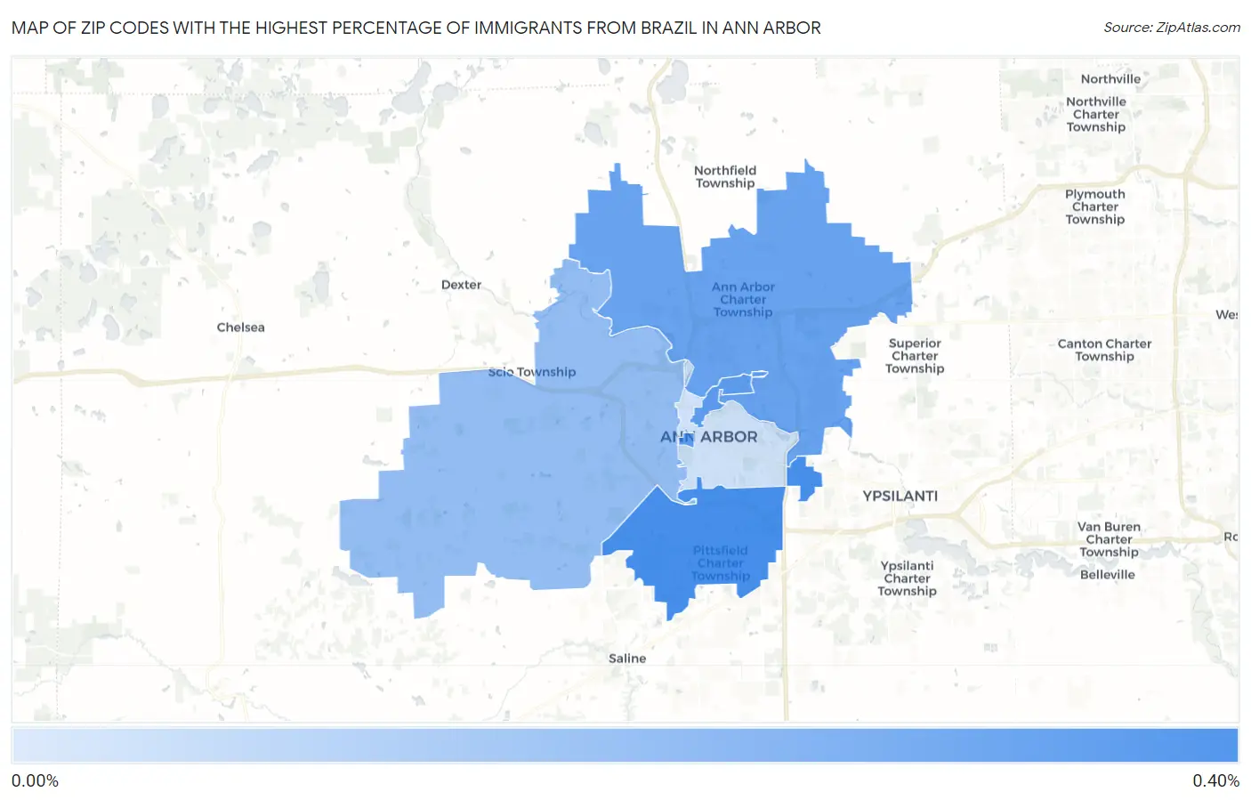 Zip Codes with the Highest Percentage of Immigrants from Brazil in Ann Arbor Map