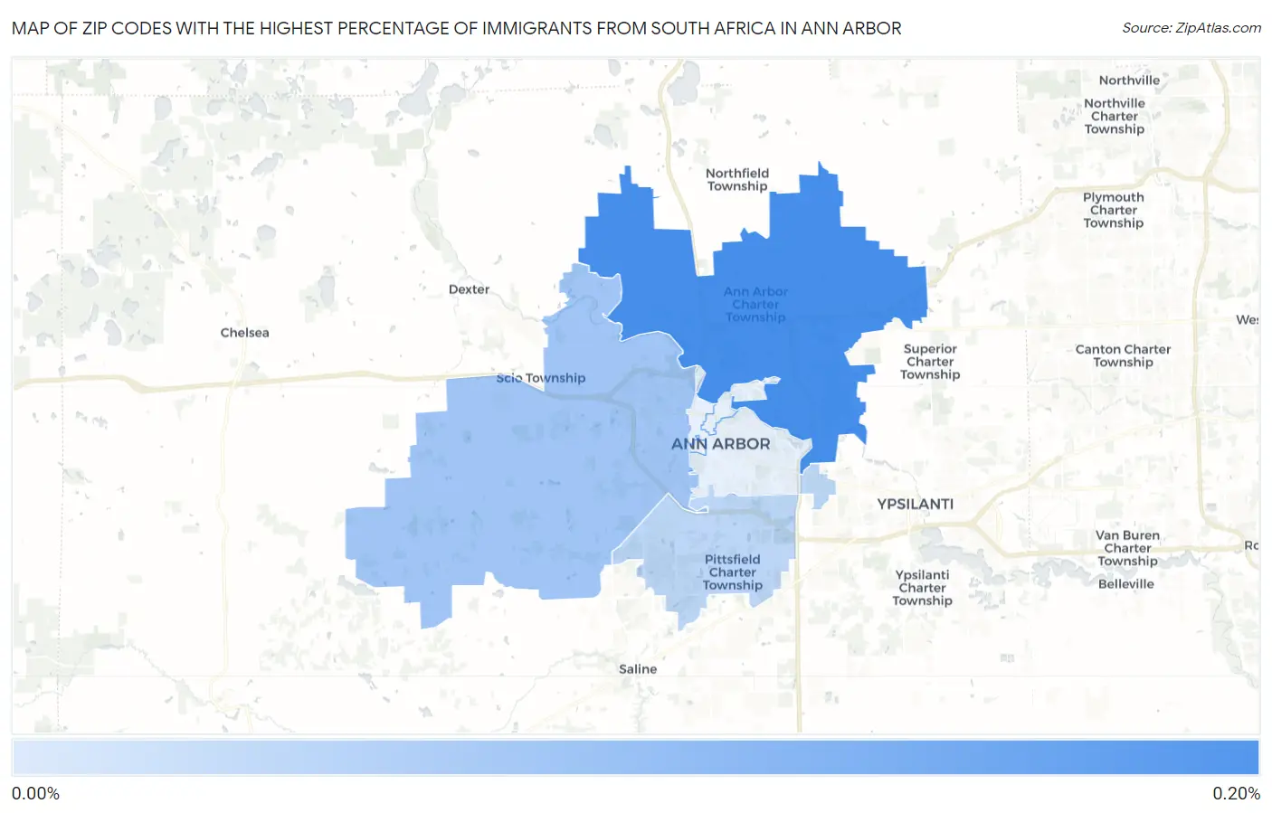 Zip Codes with the Highest Percentage of Immigrants from South Africa in Ann Arbor Map
