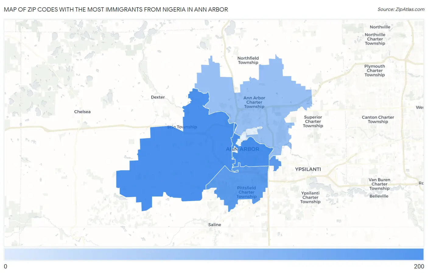 Zip Codes with the Most Immigrants from Nigeria in Ann Arbor Map