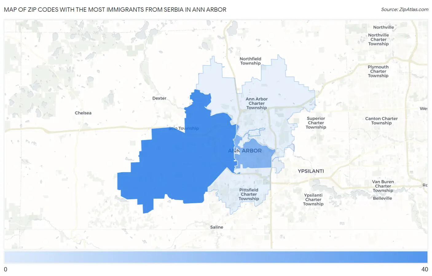 Zip Codes with the Most Immigrants from Serbia in Ann Arbor Map