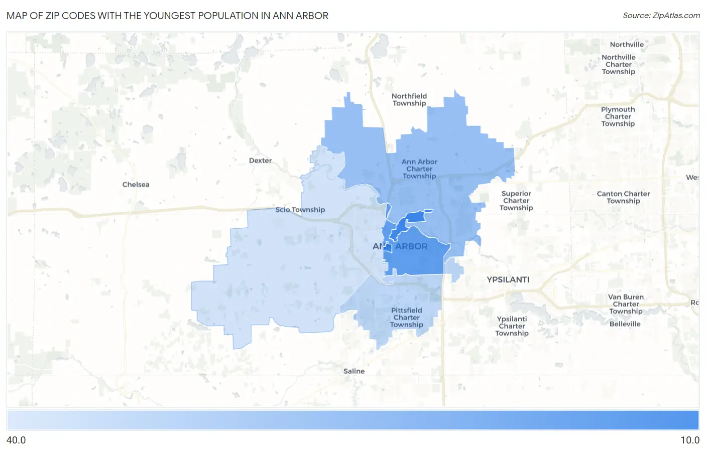 Zip Codes with the Youngest Population in Ann Arbor Map