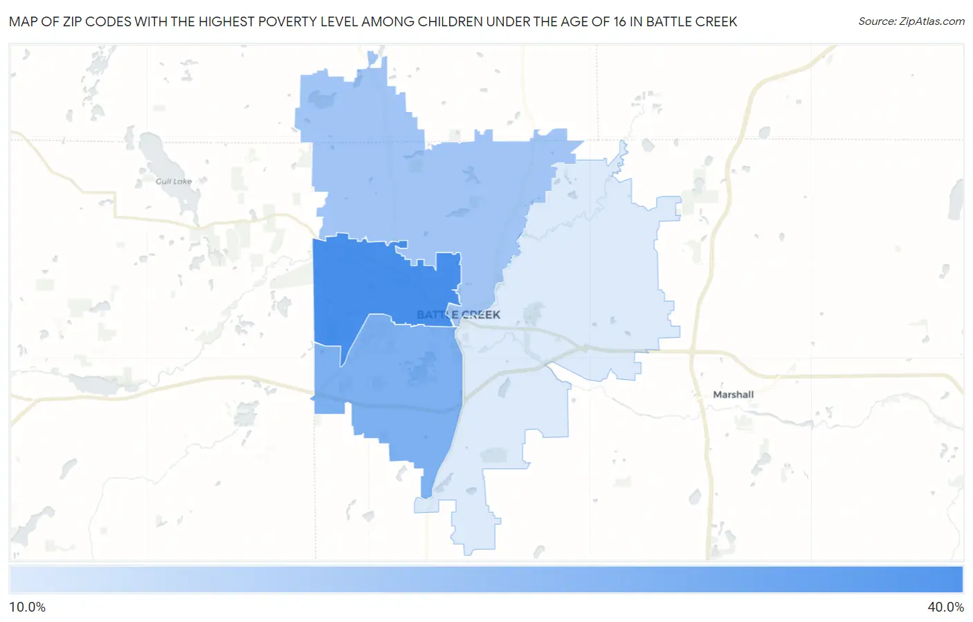 Zip Codes with the Highest Poverty Level Among Children Under the Age of 16 in Battle Creek Map