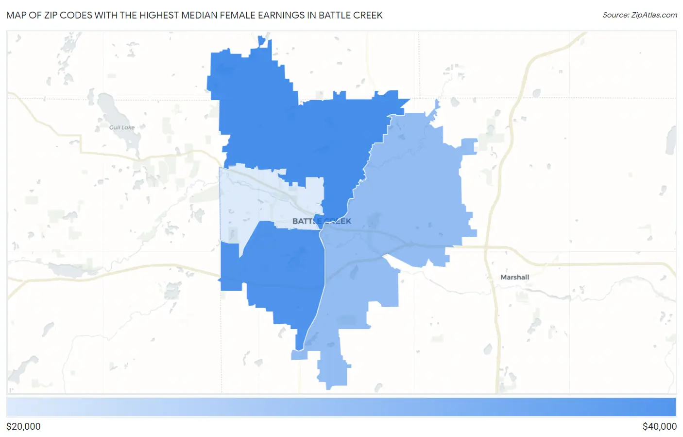 Zip Codes with the Highest Median Female Earnings in Battle Creek Map