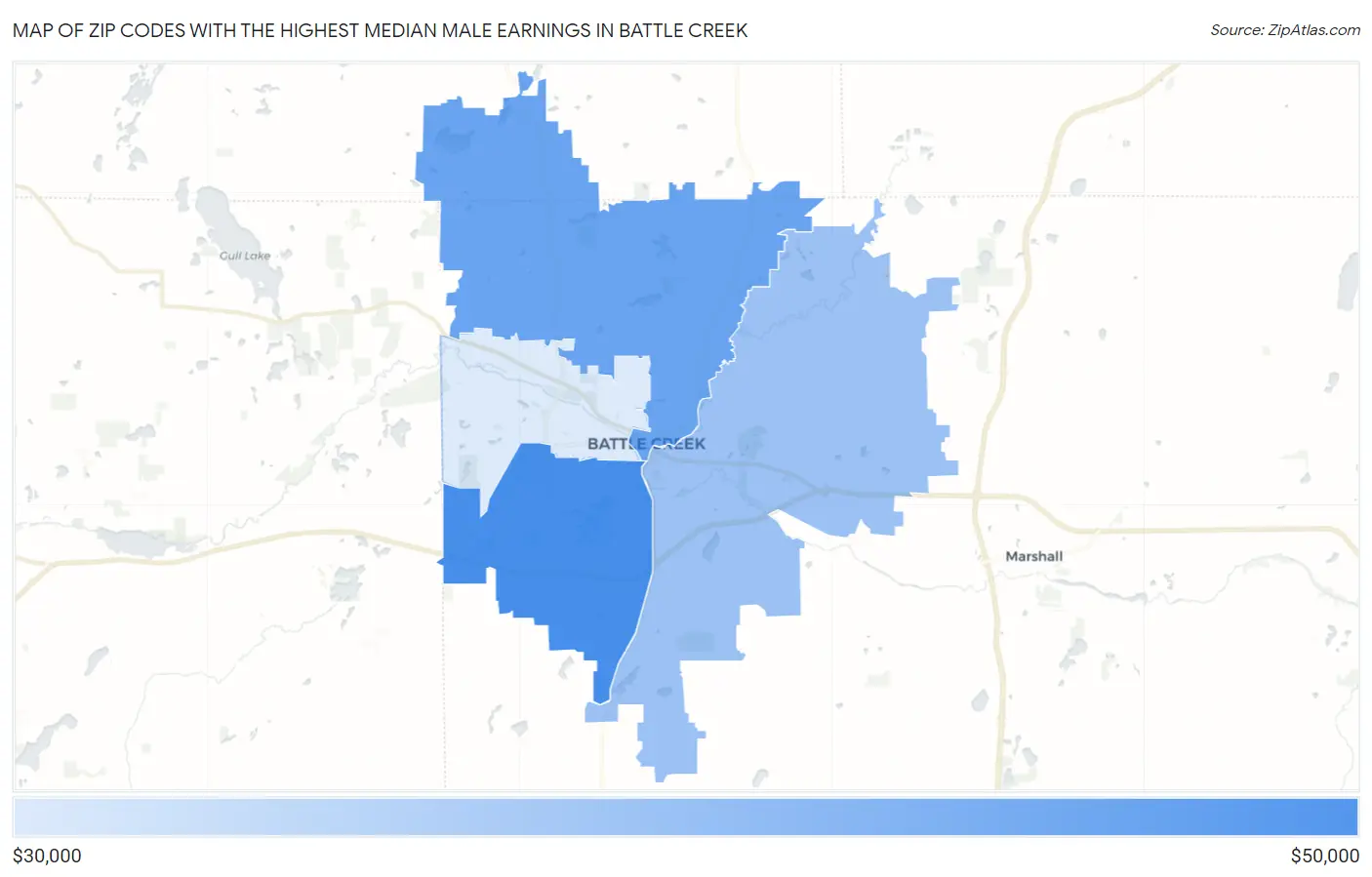 Zip Codes with the Highest Median Male Earnings in Battle Creek Map