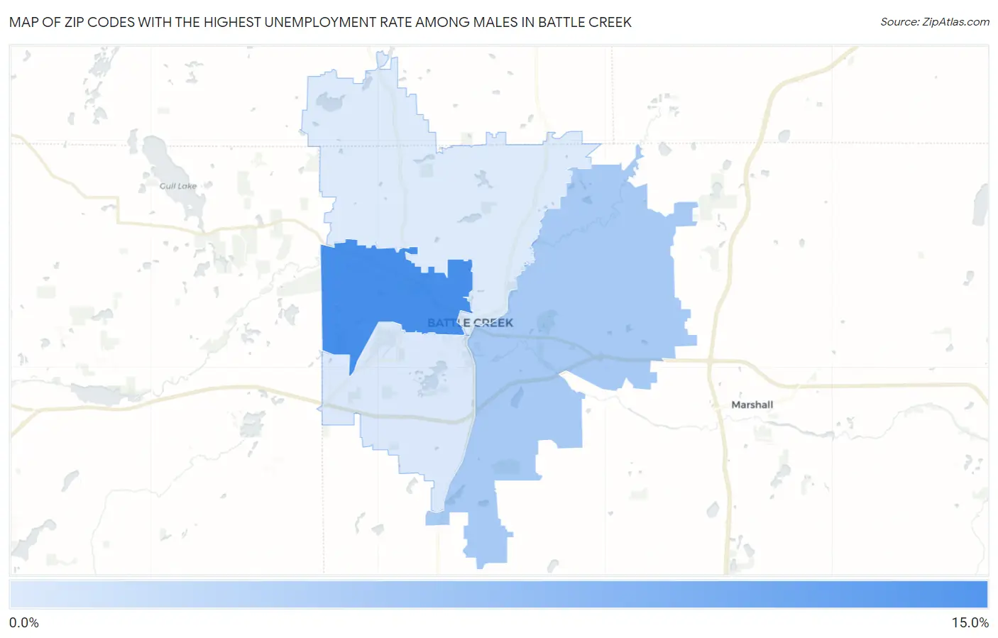Zip Codes with the Highest Unemployment Rate Among Males in Battle Creek Map