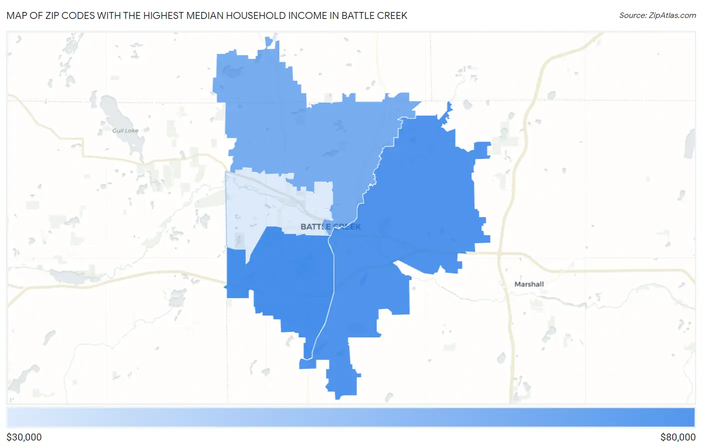 Zip Codes with the Highest Median Household Income in Battle Creek Map
