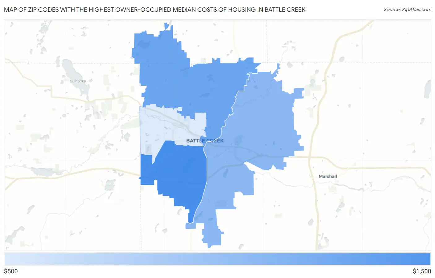 Zip Codes with the Highest Owner-Occupied Median Costs of Housing in Battle Creek Map