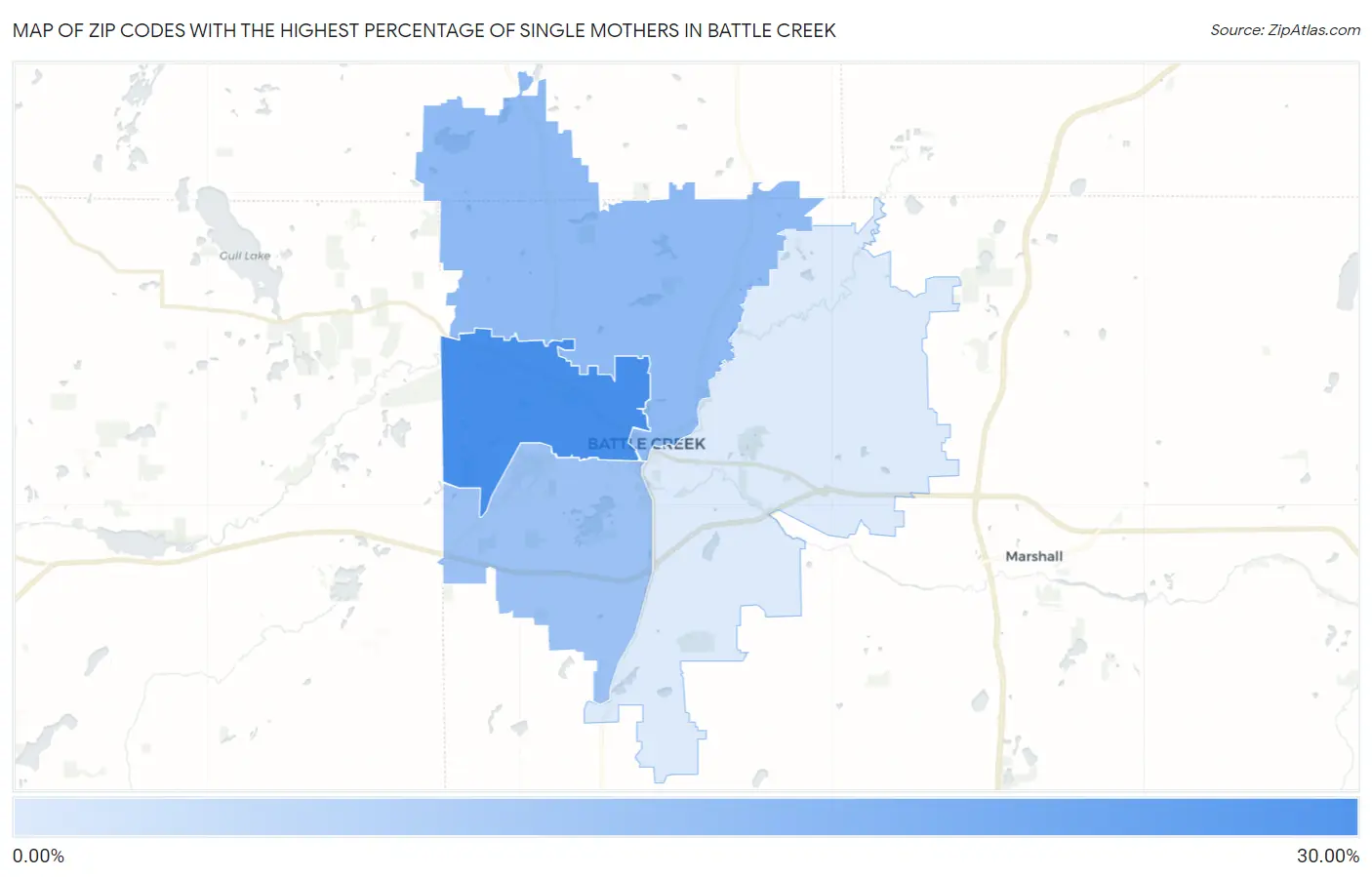 Zip Codes with the Highest Percentage of Single Mothers in Battle Creek Map
