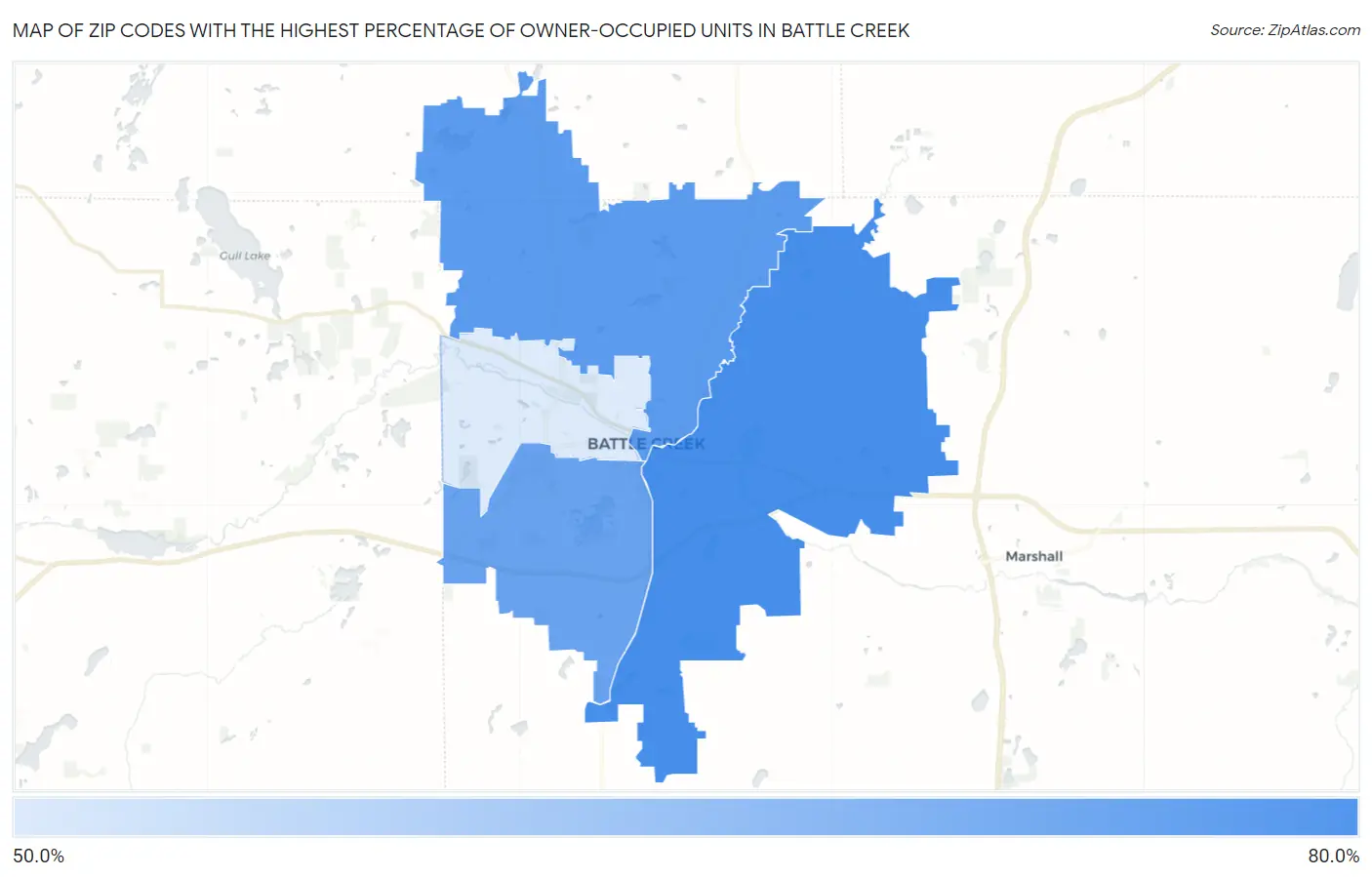 Zip Codes with the Highest Percentage of Owner-Occupied Units in Battle Creek Map