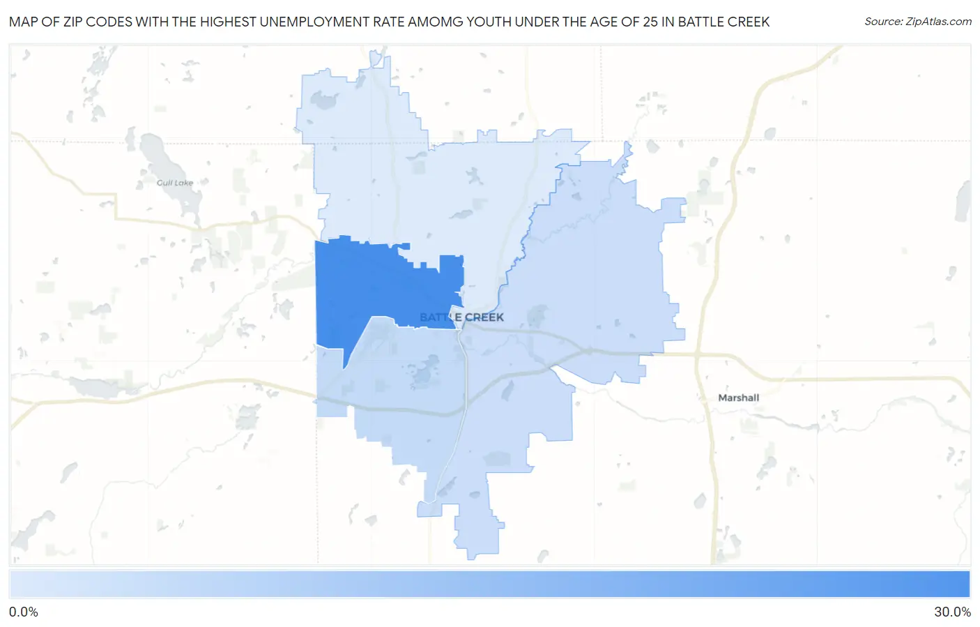 Zip Codes with the Highest Unemployment Rate Amomg Youth Under the Age of 25 in Battle Creek Map