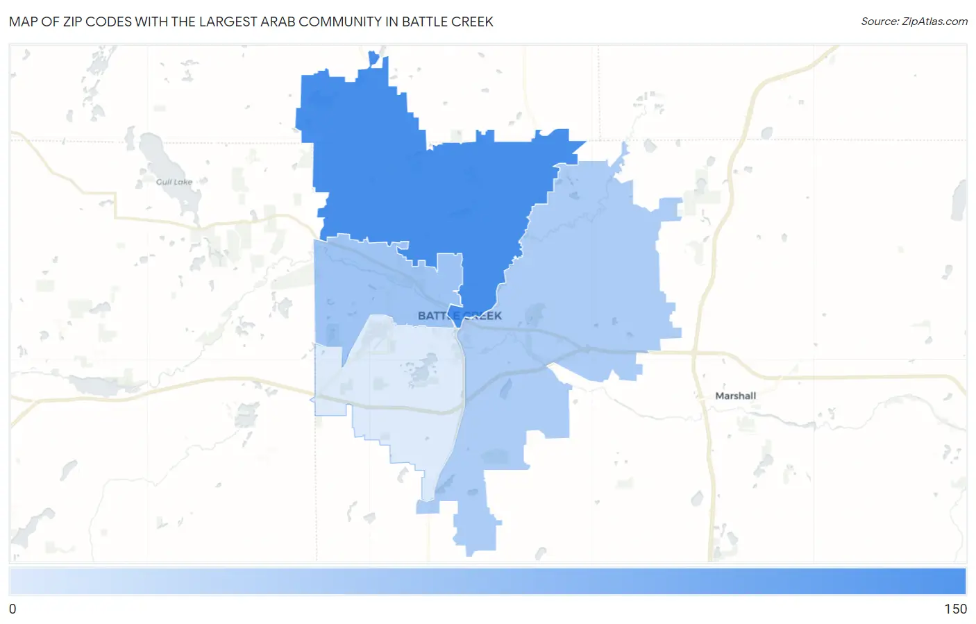 Zip Codes with the Largest Arab Community in Battle Creek Map