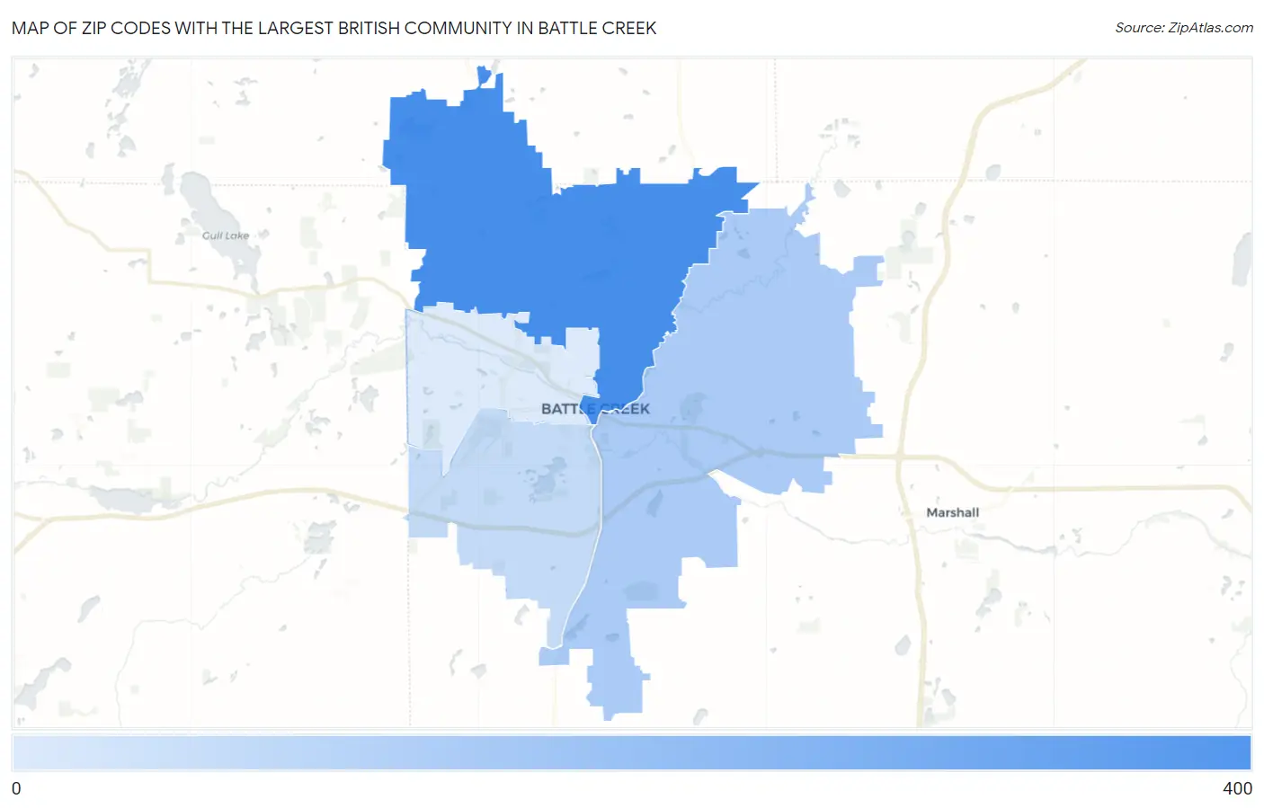 Zip Codes with the Largest British Community in Battle Creek Map