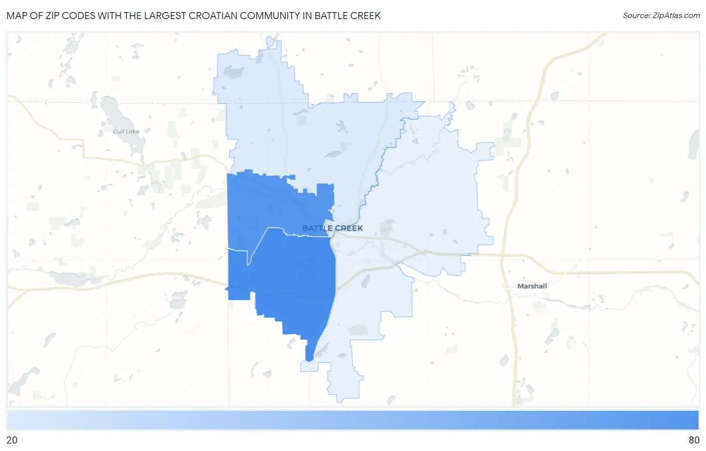 Zip Codes with the Largest Croatian Community in Battle Creek Map