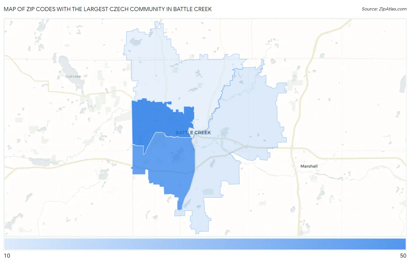 Zip Codes with the Largest Czech Community in Battle Creek Map