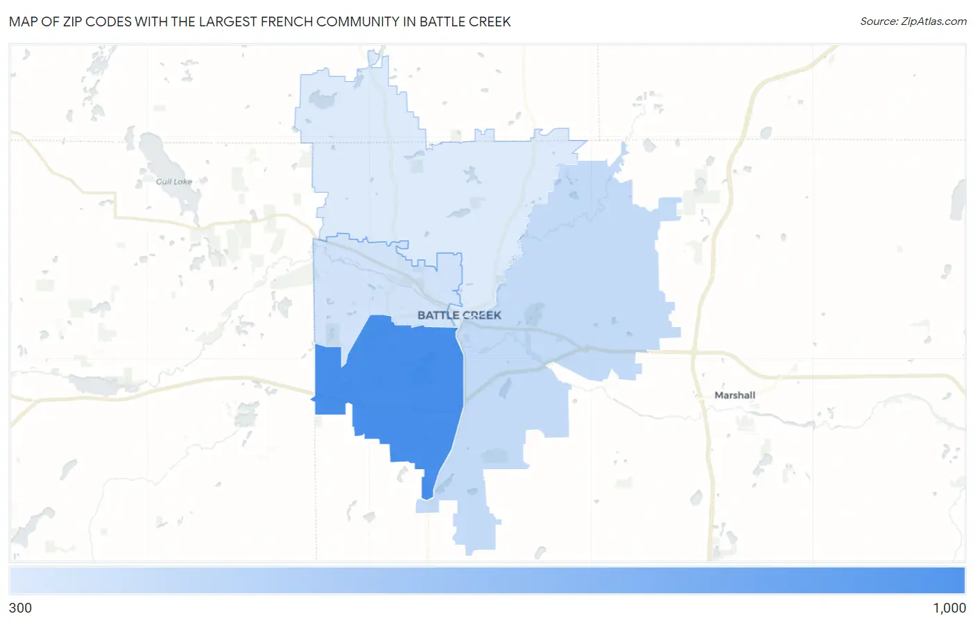 Zip Codes with the Largest French Community in Battle Creek Map