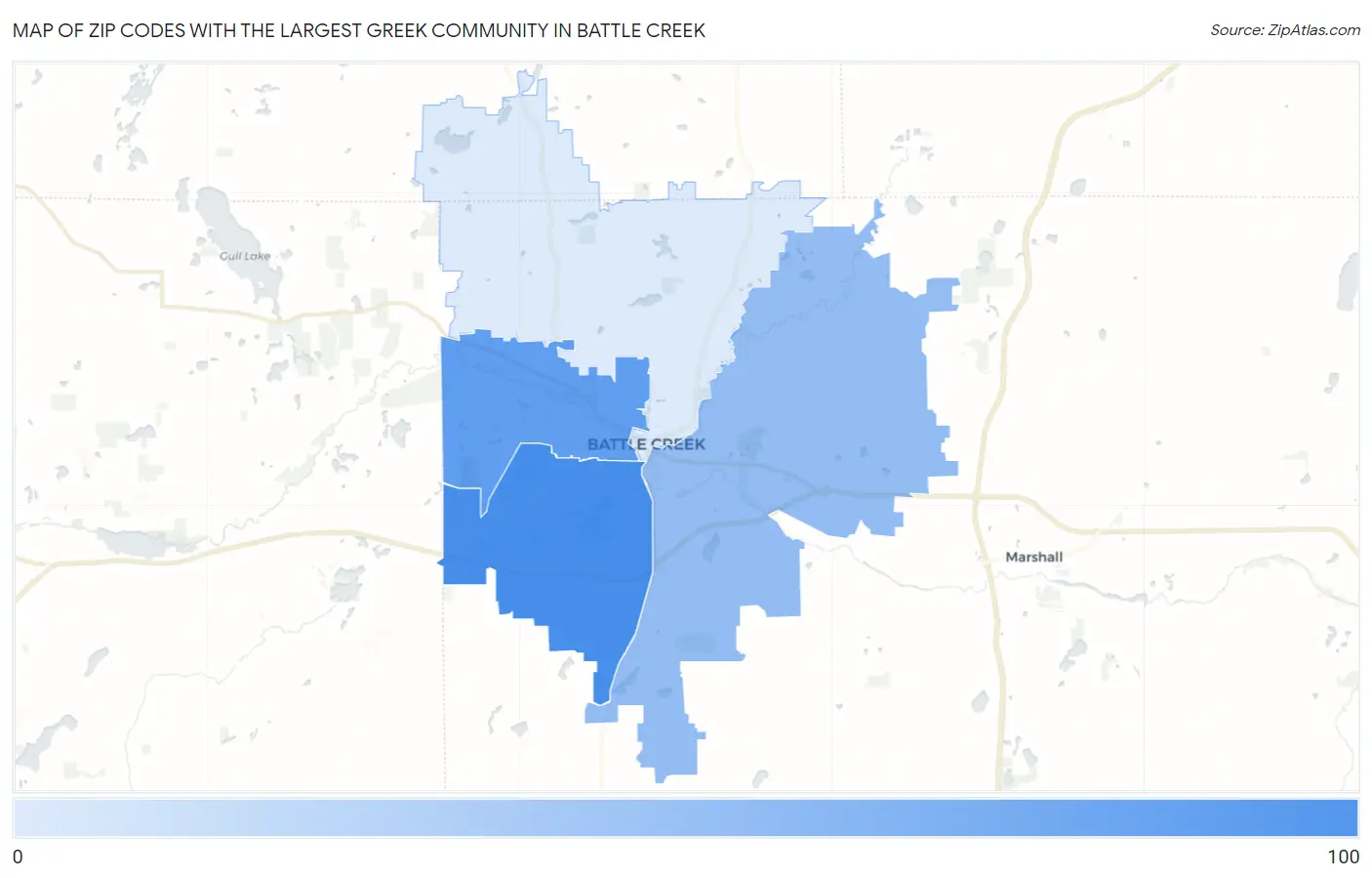 Zip Codes with the Largest Greek Community in Battle Creek Map
