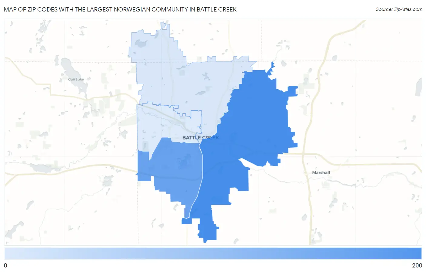 Zip Codes with the Largest Norwegian Community in Battle Creek Map