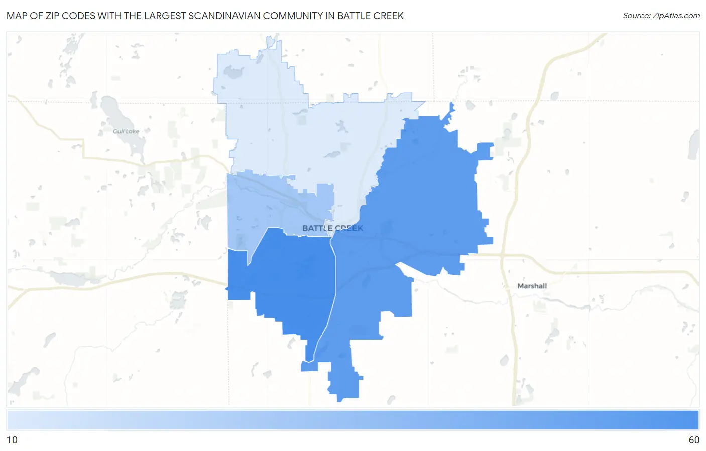 Zip Codes with the Largest Scandinavian Community in Battle Creek Map