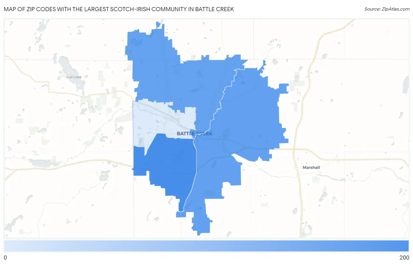 Zip Codes with the Largest Scotch-Irish Community in Battle Creek Map