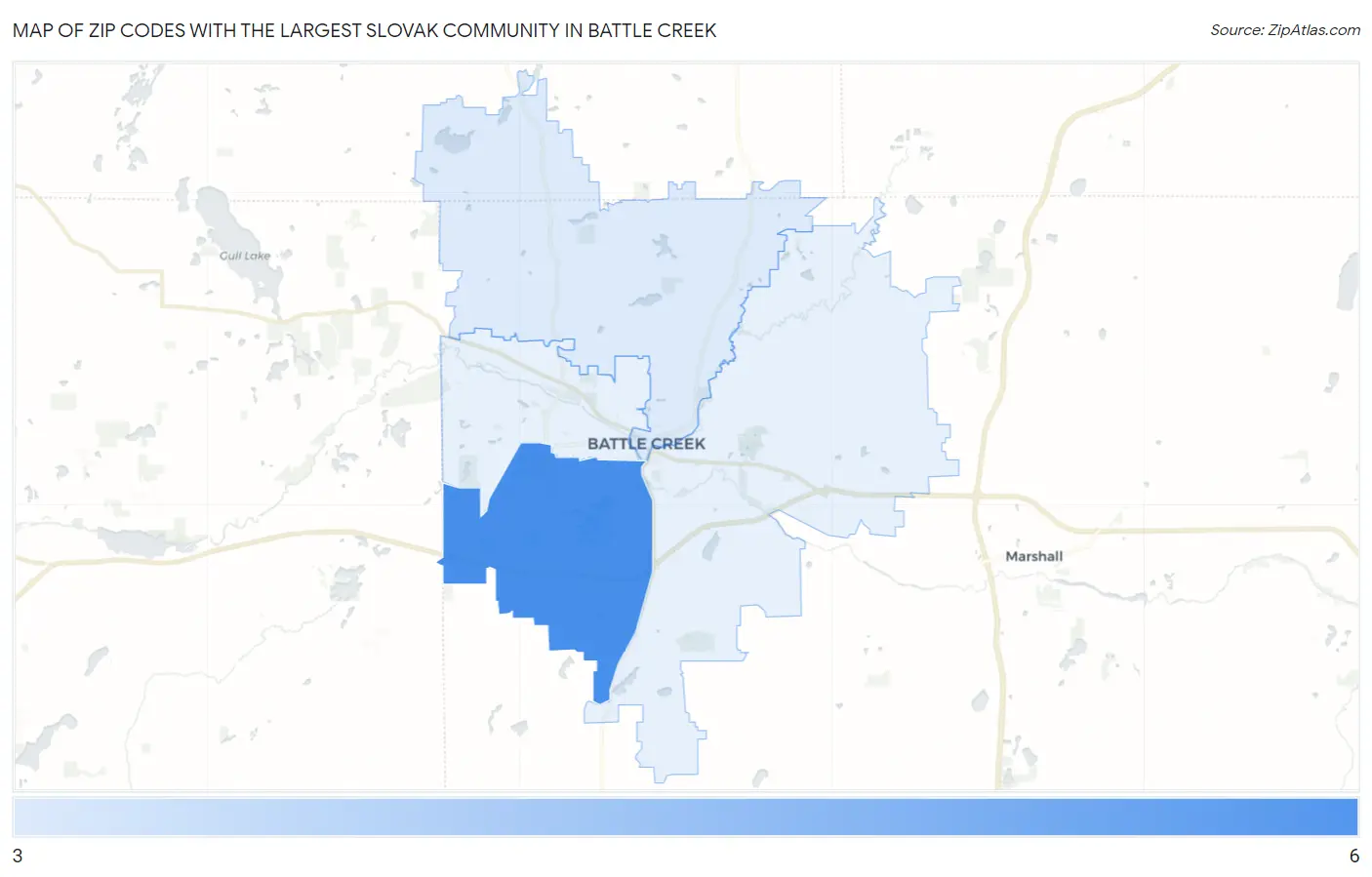 Zip Codes with the Largest Slovak Community in Battle Creek Map
