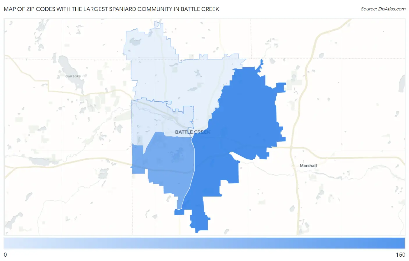 Zip Codes with the Largest Spaniard Community in Battle Creek Map
