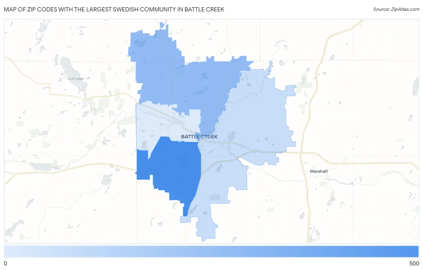 Zip Codes with the Largest Swedish Community in Battle Creek Map