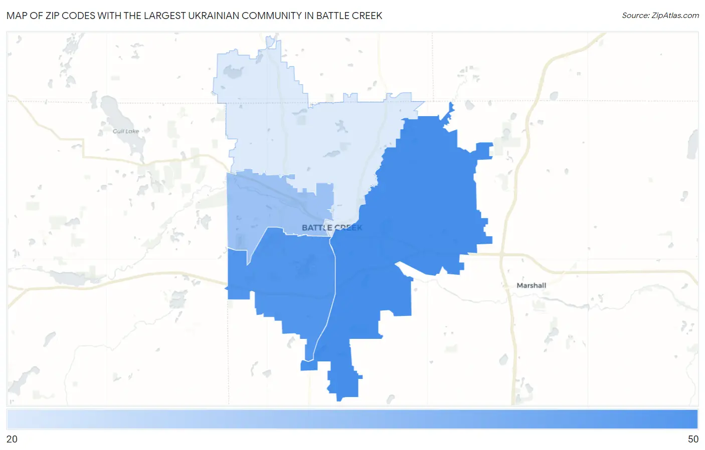 Zip Codes with the Largest Ukrainian Community in Battle Creek Map