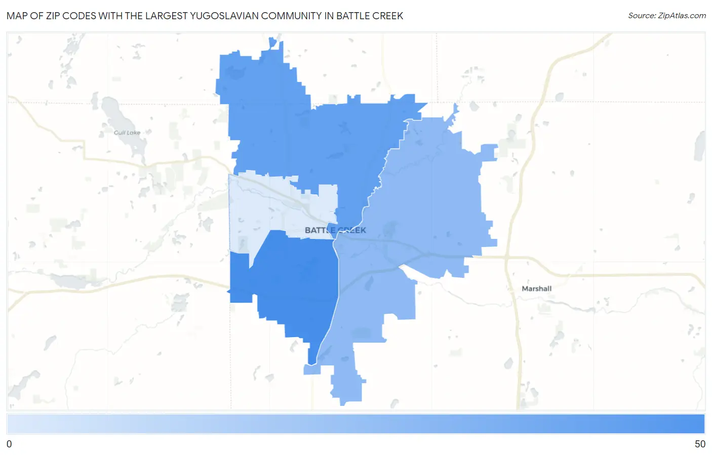 Zip Codes with the Largest Yugoslavian Community in Battle Creek Map